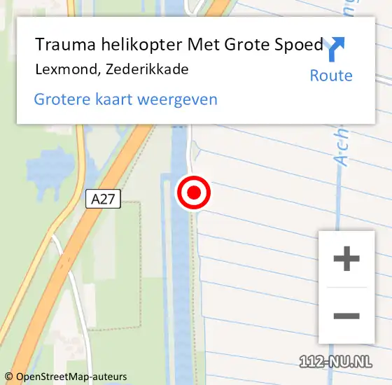 Locatie op kaart van de 112 melding: Trauma helikopter Met Grote Spoed Naar Lexmond, Zederikkade op 28 augustus 2022 19:23