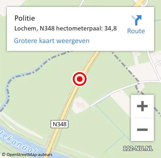 Locatie op kaart van de 112 melding: Politie Lochem, N348 hectometerpaal: 34,8 op 28 augustus 2022 19:51