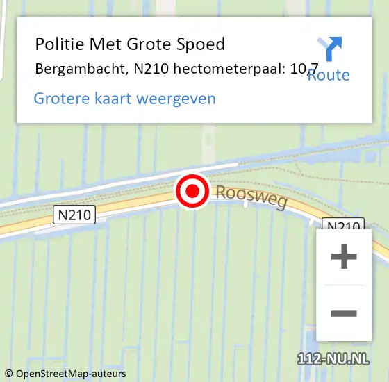 Locatie op kaart van de 112 melding: Politie Met Grote Spoed Naar Bergambacht, N210 hectometerpaal: 10,7 op 28 augustus 2022 19:57