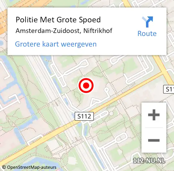 Locatie op kaart van de 112 melding: Politie Met Grote Spoed Naar Amsterdam-Zuidoost, Niftrikhof op 28 augustus 2022 20:06