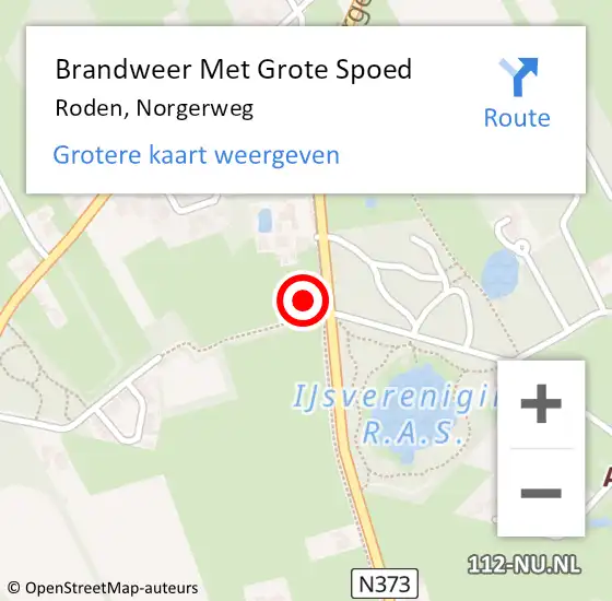 Locatie op kaart van de 112 melding: Brandweer Met Grote Spoed Naar Roden, Norgerweg op 28 augustus 2022 20:14