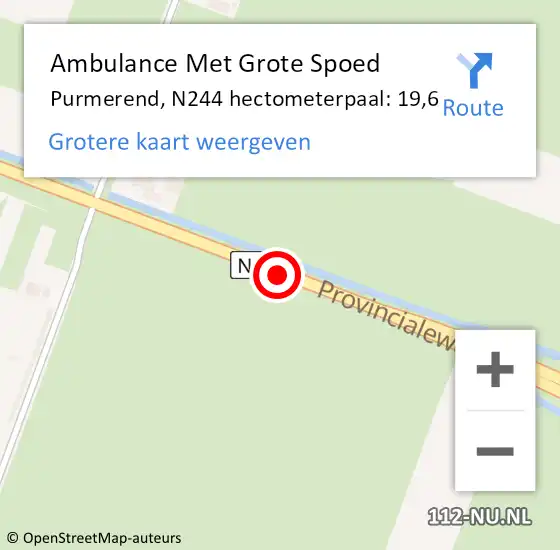 Locatie op kaart van de 112 melding: Ambulance Met Grote Spoed Naar Purmerend, N244 hectometerpaal: 19,6 op 28 augustus 2022 20:18