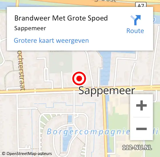 Locatie op kaart van de 112 melding: Brandweer Met Grote Spoed Naar Sappemeer op 28 augustus 2022 20:29