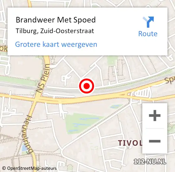 Locatie op kaart van de 112 melding: Brandweer Met Spoed Naar Tilburg, Zuid-Oosterstraat op 28 augustus 2022 20:36