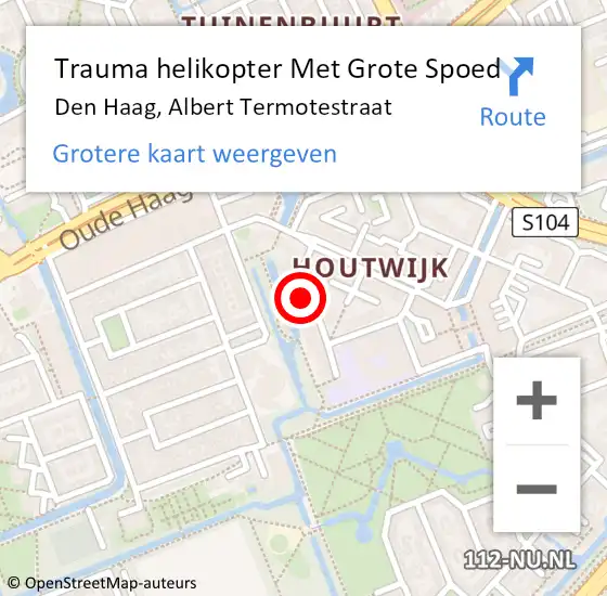 Locatie op kaart van de 112 melding: Trauma helikopter Met Grote Spoed Naar Den Haag, Albert Termotestraat op 28 augustus 2022 20:43