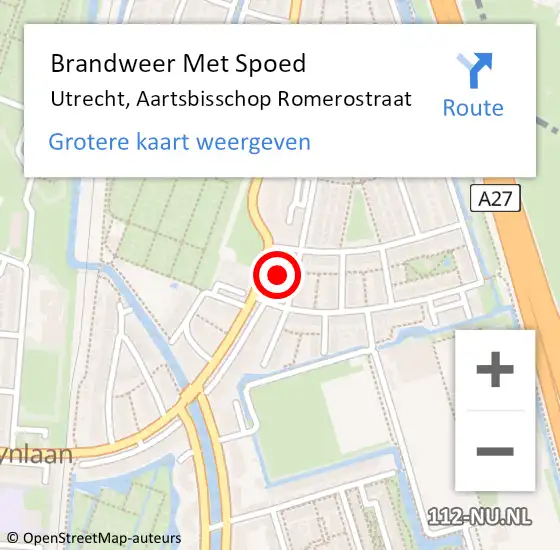 Locatie op kaart van de 112 melding: Brandweer Met Spoed Naar Utrecht, Aartsbisschop Romerostraat op 28 augustus 2022 20:51
