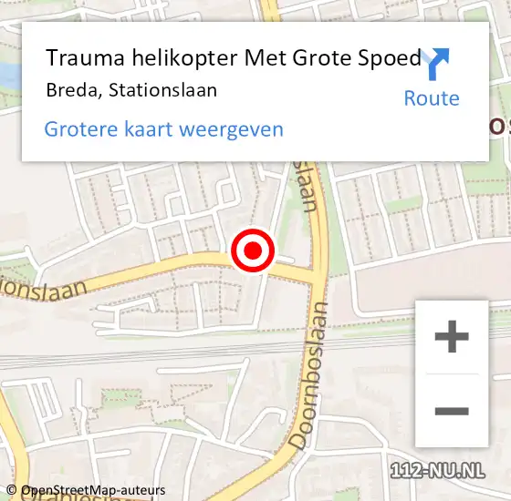 Locatie op kaart van de 112 melding: Trauma helikopter Met Grote Spoed Naar Breda, Stationslaan op 28 augustus 2022 21:13