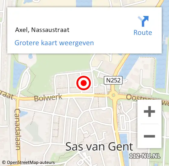 Locatie op kaart van de 112 melding:  Axel, Nassaustraat op 28 augustus 2022 21:17