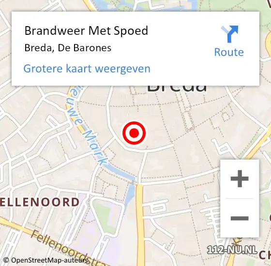 Locatie op kaart van de 112 melding: Brandweer Met Spoed Naar Breda, De Barones op 28 augustus 2022 21:23