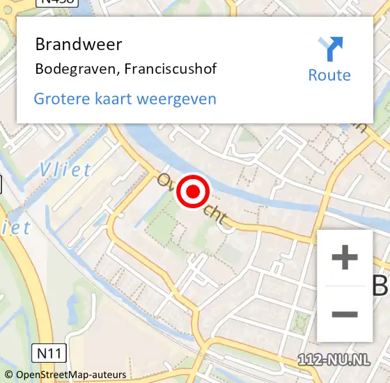 Locatie op kaart van de 112 melding: Brandweer Bodegraven, Franciscushof op 28 augustus 2022 21:32