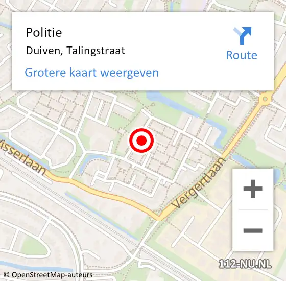 Locatie op kaart van de 112 melding: Politie Duiven, Talingstraat op 28 augustus 2022 21:34