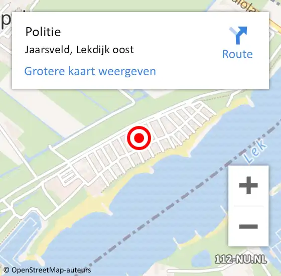 Locatie op kaart van de 112 melding: Politie Jaarsveld, Lekdijk oost op 28 augustus 2022 21:35