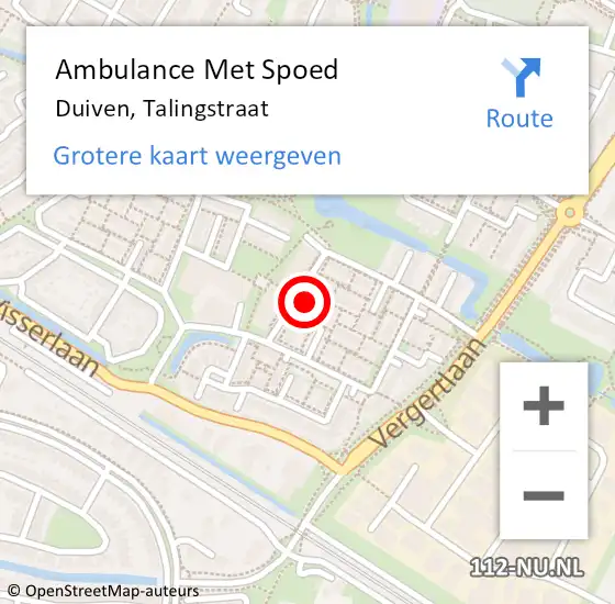Locatie op kaart van de 112 melding: Ambulance Met Spoed Naar Duiven, Talingstraat op 28 augustus 2022 21:36