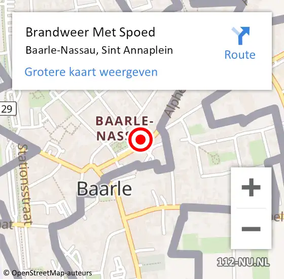 Locatie op kaart van de 112 melding: Brandweer Met Spoed Naar Baarle-Nassau, Sint Annaplein op 28 augustus 2022 21:57