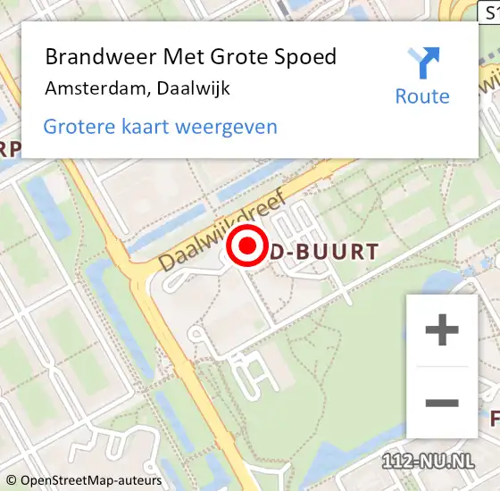 Locatie op kaart van de 112 melding: Brandweer Met Grote Spoed Naar Amsterdam-Zuidoost, Daalwijk op 28 augustus 2022 22:02