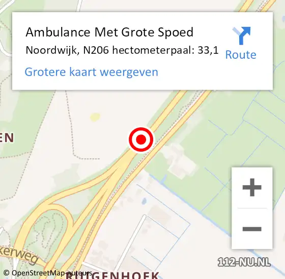 Locatie op kaart van de 112 melding: Ambulance Met Grote Spoed Naar Noordwijk, N206 hectometerpaal: 33,1 op 28 augustus 2022 22:06