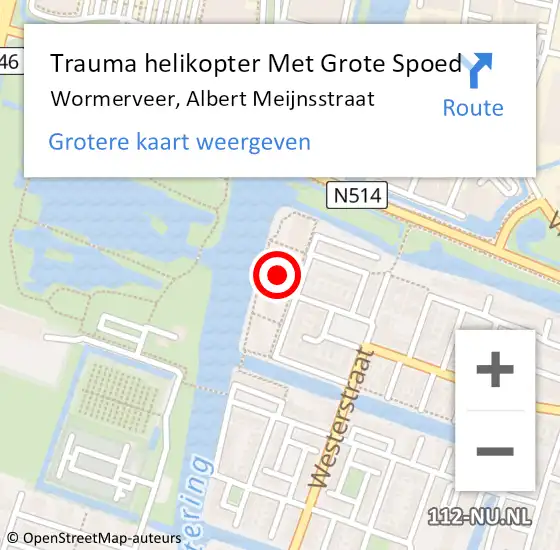 Locatie op kaart van de 112 melding: Trauma helikopter Met Grote Spoed Naar Wormerveer, Albert Meijnsstraat op 28 augustus 2022 22:26