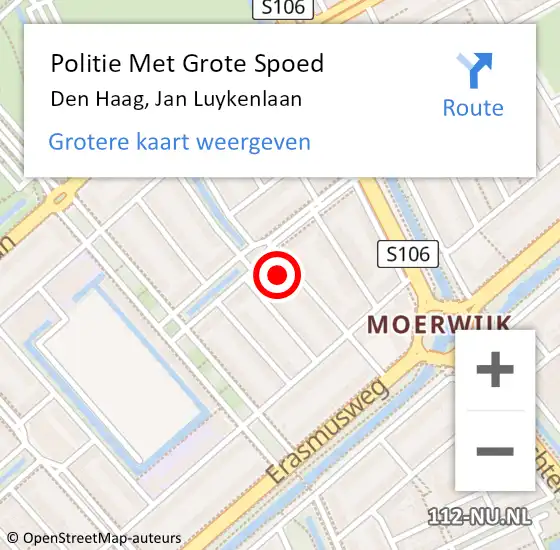 Locatie op kaart van de 112 melding: Politie Met Grote Spoed Naar Den Haag, Jan Luykenlaan op 28 augustus 2022 22:32