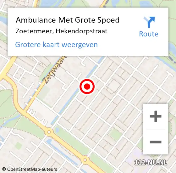 Locatie op kaart van de 112 melding: Ambulance Met Grote Spoed Naar Zoetermeer, Hekendorpstraat op 29 augustus 2022 01:44