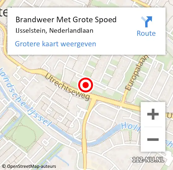 Locatie op kaart van de 112 melding: Brandweer Met Grote Spoed Naar IJsselstein, Nederlandlaan op 29 augustus 2022 01:59