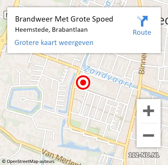 Locatie op kaart van de 112 melding: Brandweer Met Grote Spoed Naar Heemstede, Brabantlaan op 29 augustus 2022 02:11