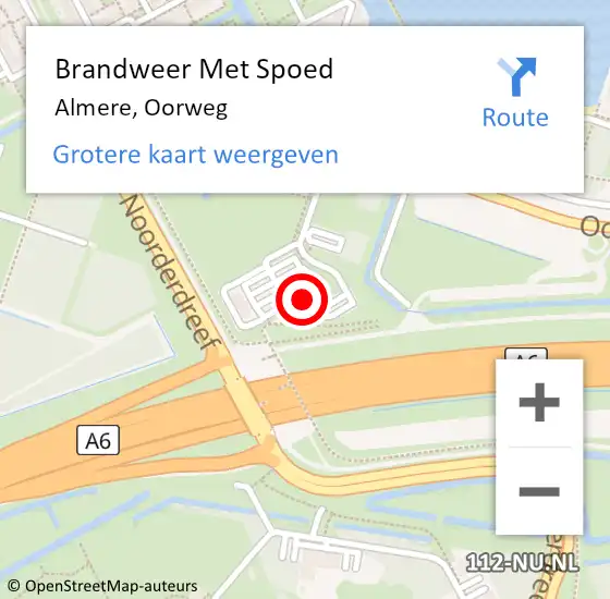 Locatie op kaart van de 112 melding: Brandweer Met Spoed Naar Almere, Oorweg op 29 augustus 2022 03:24