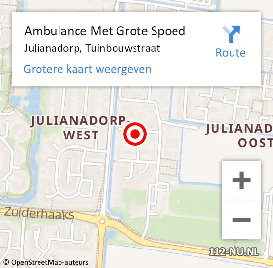 Locatie op kaart van de 112 melding: Ambulance Met Grote Spoed Naar Julianadorp, Tuinbouwstraat op 29 augustus 2022 03:40