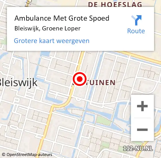 Locatie op kaart van de 112 melding: Ambulance Met Grote Spoed Naar Bleiswijk, Groene Loper op 29 augustus 2022 04:21