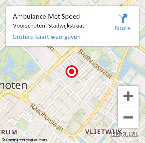 Locatie op kaart van de 112 melding: Ambulance Met Spoed Naar Voorschoten, Stadwijkstraat op 29 augustus 2022 05:04