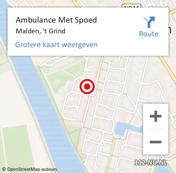 Locatie op kaart van de 112 melding: Ambulance Met Spoed Naar Malden, 't Grind op 29 augustus 2022 06:58