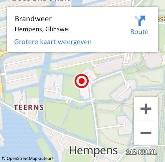 Locatie op kaart van de 112 melding: Brandweer Hempens, Glinswei op 29 augustus 2022 07:35
