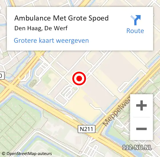 Locatie op kaart van de 112 melding: Ambulance Met Grote Spoed Naar Den Haag, De Werf op 29 augustus 2022 07:46