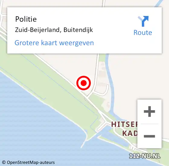 Locatie op kaart van de 112 melding: Politie Zuid-Beijerland, Buitendijk op 29 augustus 2022 07:48
