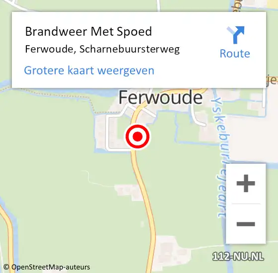 Locatie op kaart van de 112 melding: Brandweer Met Spoed Naar Ferwoude, Scharnebuursterweg op 29 augustus 2022 08:09