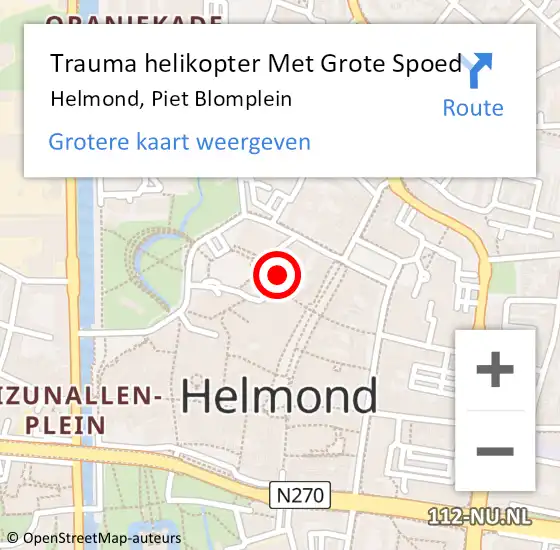 Locatie op kaart van de 112 melding: Trauma helikopter Met Grote Spoed Naar Helmond, Piet Blomplein op 29 augustus 2022 08:09