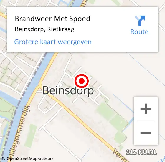 Locatie op kaart van de 112 melding: Brandweer Met Spoed Naar Beinsdorp, Rietkraag op 29 augustus 2022 08:56