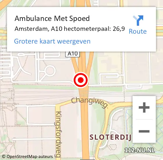 Locatie op kaart van de 112 melding: Ambulance Met Spoed Naar Amsterdam, A10 hectometerpaal: 26,9 op 29 augustus 2022 09:03