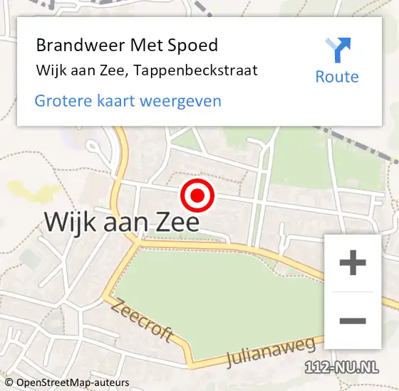 Locatie op kaart van de 112 melding: Brandweer Met Spoed Naar Wijk aan Zee, Tappenbeckstraat op 29 augustus 2022 09:25