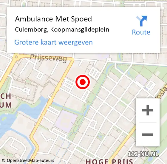 Locatie op kaart van de 112 melding: Ambulance Met Spoed Naar Culemborg, Koopmansgildeplein op 29 augustus 2022 09:31