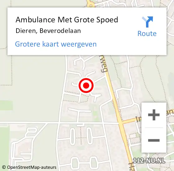 Locatie op kaart van de 112 melding: Ambulance Met Grote Spoed Naar Dieren, Beverodelaan op 29 augustus 2022 09:59