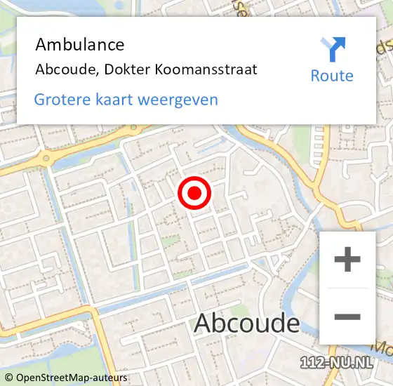 Locatie op kaart van de 112 melding: Ambulance Abcoude, Dokter Koomansstraat op 28 juli 2014 03:07