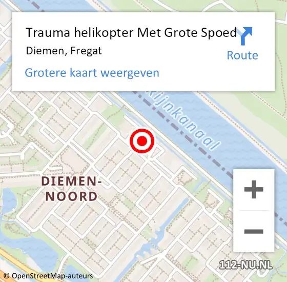 Locatie op kaart van de 112 melding: Trauma helikopter Met Grote Spoed Naar Diemen, Fregat op 29 augustus 2022 10:58