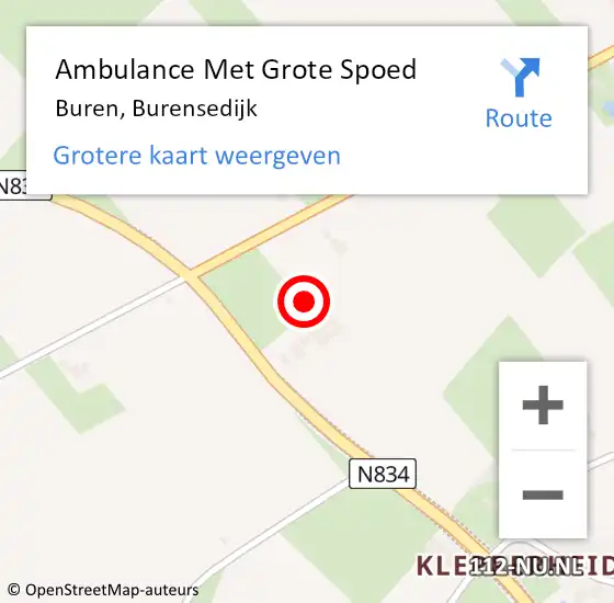 Locatie op kaart van de 112 melding: Ambulance Met Grote Spoed Naar Buren, Burensedijk op 29 augustus 2022 11:10