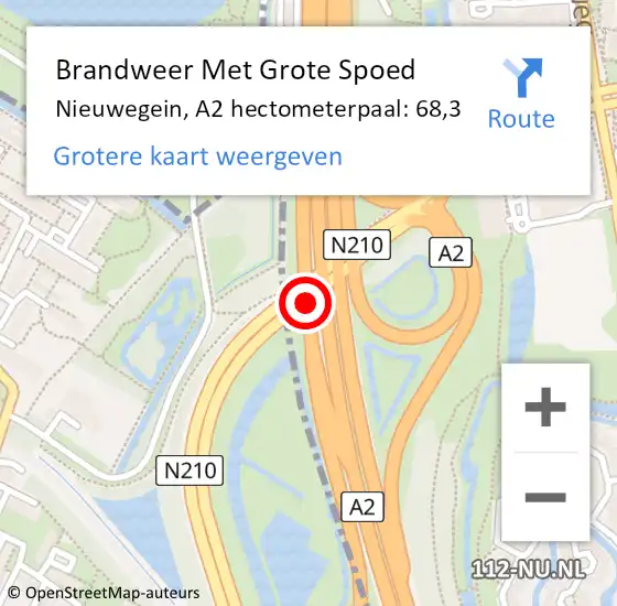 Locatie op kaart van de 112 melding: Brandweer Met Grote Spoed Naar Nieuwegein, A2 hectometerpaal: 68,3 op 29 augustus 2022 11:16