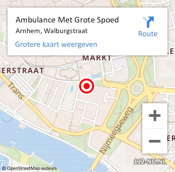 Locatie op kaart van de 112 melding: Ambulance Met Grote Spoed Naar Arnhem, Walburgstraat op 29 augustus 2022 11:36