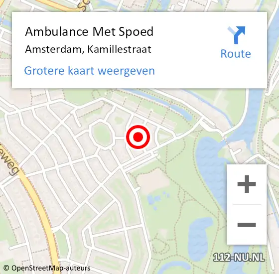 Locatie op kaart van de 112 melding: Ambulance Met Spoed Naar Amsterdam, Kamillestraat op 29 augustus 2022 11:39