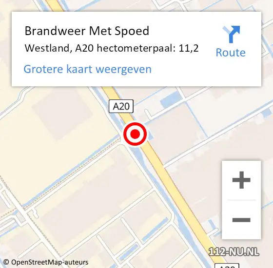 Locatie op kaart van de 112 melding: Brandweer Met Spoed Naar Westland, A20 hectometerpaal: 11,2 op 29 augustus 2022 11:41