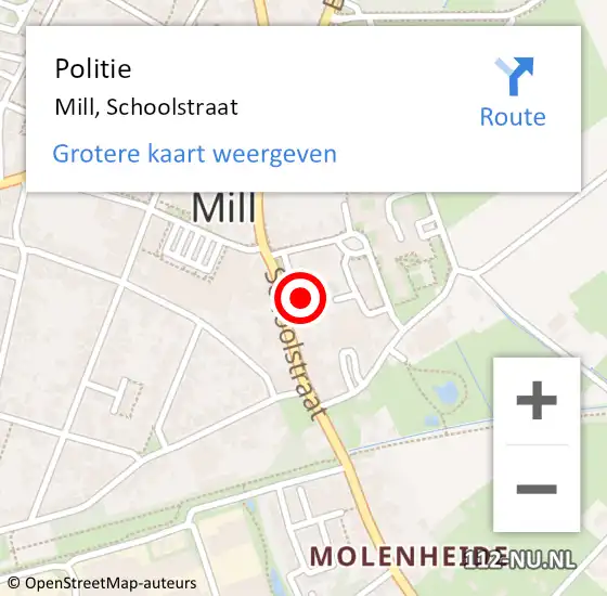 Locatie op kaart van de 112 melding: Politie Mill, Schoolstraat op 29 augustus 2022 11:48