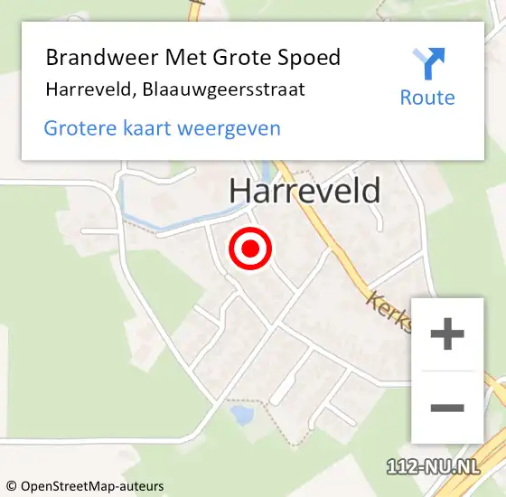 Locatie op kaart van de 112 melding: Brandweer Met Grote Spoed Naar Harreveld, Blaauwgeersstraat op 29 augustus 2022 11:55