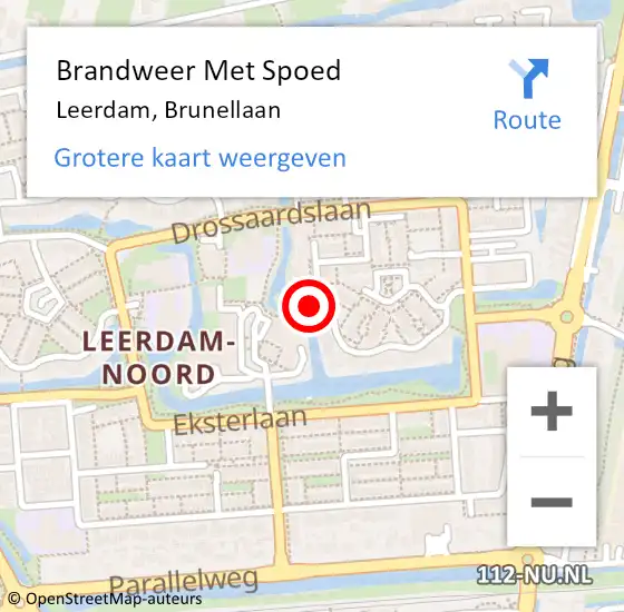 Locatie op kaart van de 112 melding: Brandweer Met Spoed Naar Leerdam, Brunellaan op 29 augustus 2022 12:04
